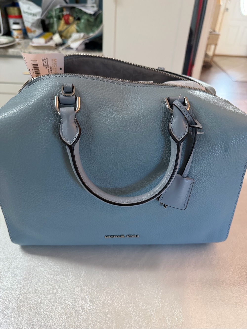 Michael Kors Kirby Dusty Blue Leather Satchel